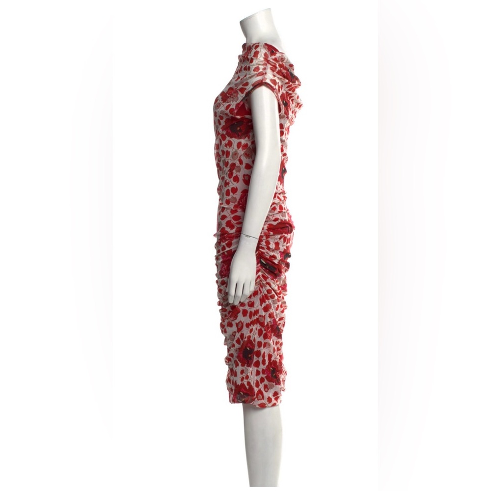 Floral Red Midi Dress - Women's Strapless Bodycon - Picture 3 of 13